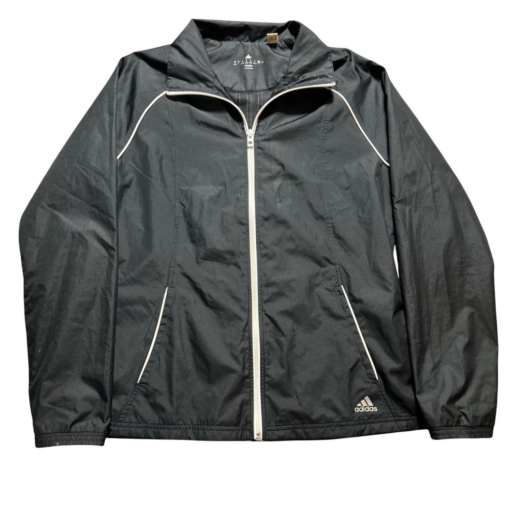 Adidas Windbreaker Jacket Womens Medium Black Climalite M67141 3-Stripe Zip Up